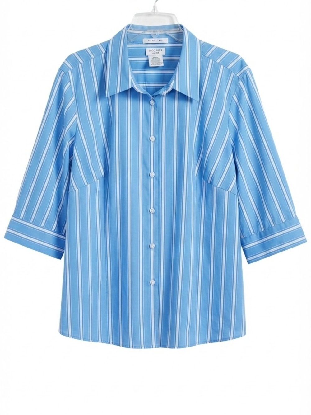 George Woman Plus Size Blue Striped Button Down Shirt Sz 22W/24W Stretch